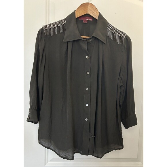 Line & Dot Womens Shirt Small Silk Edgy Statement Embellished Studded Epaulette - Picture 1 of 10